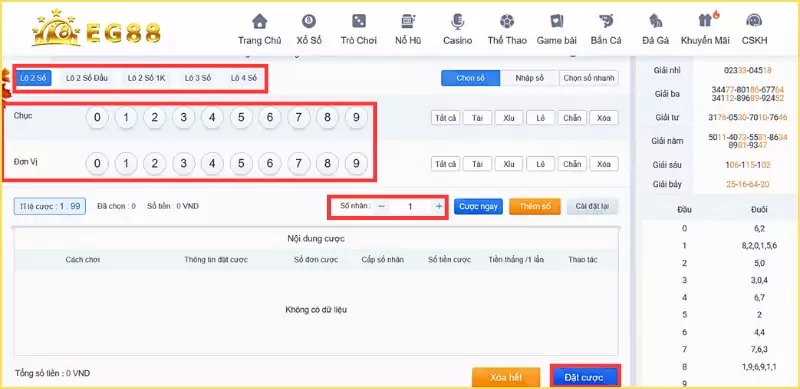 Lô thủ chọn cửa cược và đặt tiền xác nhận cược xổ số